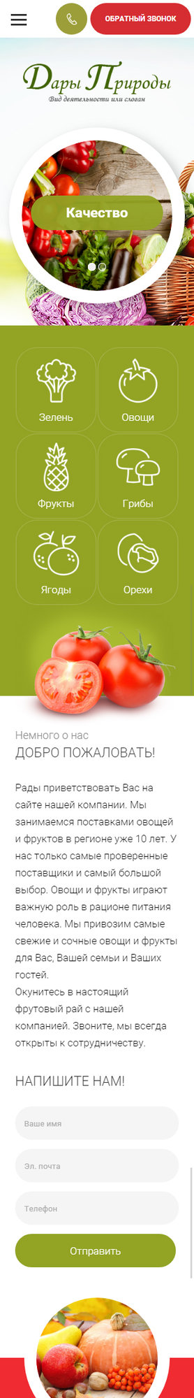 Готовый Сайт-Бизнес № 2077264 - Овощи и фрукты (Мобильная версия)