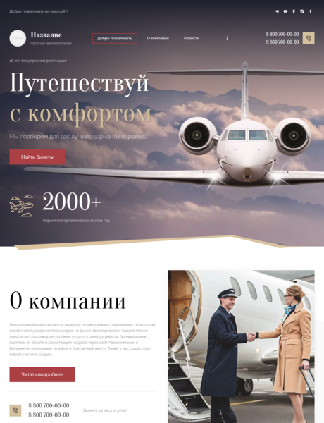 Готовый Сайт-Бизнес № 3625874 - Сайт для частной авиакомпании (Превью)