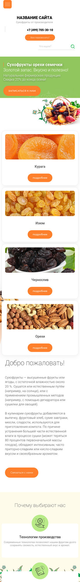 Готовый Сайт-Бизнес № 2245088 - Сухофрукты, орехи, семечки (Мобильная версия)