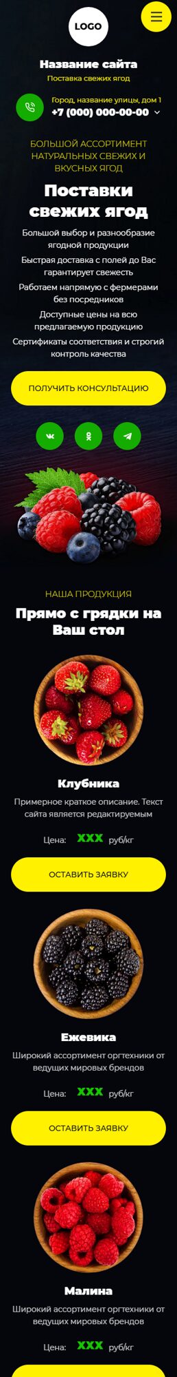 Готовый Сайт-Бизнес № 6940329 - Ягоды (Мобильная версия)